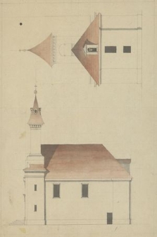 [Projekt kościoła pw. Św. Wincentego i Narodzenia Najświętszej Marii Panny w Pleszowie - elewacja boczna oraz tylna kościoła]