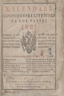 Kalendarz Gospodarski Litewski na Rok Pański 1821