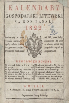 Kalendarz Gospodarski Litewski na Rok Pański 1822