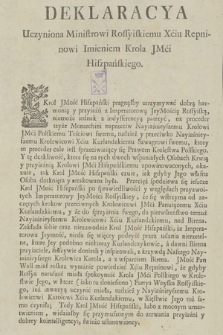 Deklaracya Uczyniona Ministrowi Rossyiskiemu Xciu Repninowi Imieniem Krola Jmci Hiszpańskiego