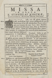 Missa In Festo S. Stanislai Kostkæ, Confessoris, Patroni Regni Poloniæ