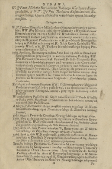 Sprawa W. J Pana Michała Bernowicza, Oboźnego Wwdztwa Nowogrodzkim z WW. JP. Pmi Teodorem Kasztelanicem Nowogródzkiego Oycem, Michałem małoletnim synem Niezabytowskim