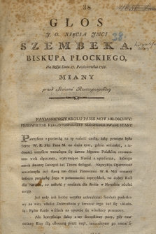 Głos J. O. Xięcia Jmci Szembeka, Biskupa Płockiego, Na Sessyi Dnia 27. Października 1788. Miany przed Stanami Rzeczypospolitey