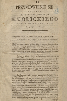 Przymowienie Się In Turno Jasnie Wielmoznego Kublickiego Posła Inflantskiego Dnia 3. Listopada Roku 1788