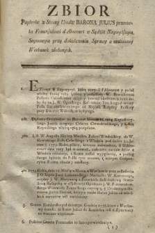 Zbior Papierów z Strony Urodz; Barona Julius przeciwko Franciszkowi d'Abocourt w Sądzie Seymowym przy dokończeniu Sprawy o mniemany Werbunek złożonych