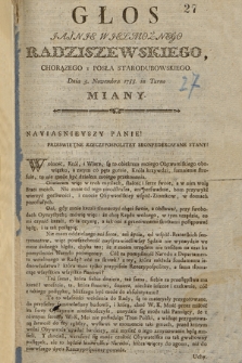 Głos Jasnie Wielmoznego Radziszewskiego, Chorązego y Posła Starodubowskiego, Dnia 3. Novembra 1788. in Turno Miany