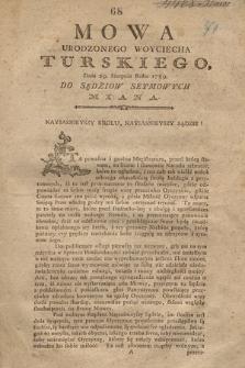 Mowa Urodzonego Woyciecha Turskiego, Dnia 29. Sierpnia Roku 1789. Do Sędziow Seymowych Miana