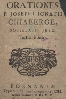 Orationes P. Josephi Ignatii Chiaberge, Societatis Jesu