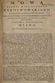 Mowa Jasnie Wielmoznego Stroynowskiego Podkomorzego Buskiego, Posła Wołynskiego, [...], Na Sessyi Dnia 25. Października Roku 1788. Miana
