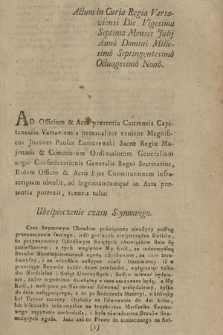 Actum in Curia Regia Varsaviensi Die Vigesima Septima Mensis Julij Anno Domini Millesimo Septingentesimo Octuagesimo Nono ... : [Incipit] Ubeśpieczenie czasu Seymowego