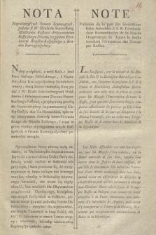 Nota Nayiaśnieyszych Stanow Seymuiących podana J. W. Hrabi de Stackelberg, wielkiemu Posłowi Pełnomocnemu Rossyiskiego Dworu, względem Ewakuacyi Woyska-Rossyiskiego z Kraiow Rzeczypospolitey w Warszawie dnia 17. Listopada 1788