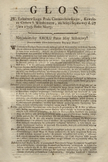 Głos JW. Łobarzewskiego Posła Czerniechowskiego, Kawalera Orderu S. Włodzimierza, na Sessyi Seymowey d. 27 7bra 1793. Roku Miany