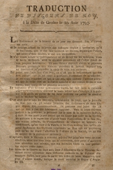 Traduction Du Discours Du Roy a la Diète de Grodno le 10. Août 1793