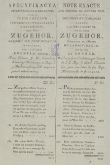 Specyfikacya Summ I Rzeczy Zabranych, Tudzież Szkod I Krzywd Uczynionych I Wyrządzonych w Krulikarni, Przez Pana Zugehör, Orderu De Providentia Kawalera, Pod Imieniem Roëmera czyniącego, Mocą Dekretu J. W. Kanclerza Wielkiego Koronnego, w długu ś. p. Młodzieiowskiego Złł: 104000. przezeń zatradowaney = Note Exacte Des Sommes Et Effets Pris, Ainsi Que Des Torts Et Dommages Cause's A La Krulikarnia, Par Le Sieur Zugehör, Chevalier De L'Ordre De La Providence, Sous Le Nom De Roëmer, Qu'il a prise en Tradition, par Decret de S. E. Mgr. le Grand Chancelier, pour une dette de feu Mgr. Młodzieiowski de fl: 104000