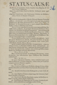 Status Casusæ Pro Nobilibus & Spectabilibus Prœtore Consculibus totoq; Magistratu & Tribunis Ciitatis Goldingensis. Contra Generosum Ordinem Equestrem Dustictus Goldingensis partem appellantem. Causa super Compatronatu, alias Simultanea per Civitatem cum Nobilitate ellectione Parochi ad Ecclesiam Goldingensem..