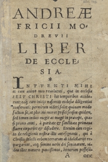 Andreæ Fricii Modrevii Liber De Ecclesia