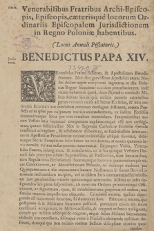 Venerabilibus Fratribus Archi-Episcopis, Episcopis, cæterisque locorum Ordinariis Episcopalem Jurisdictionem in Regno Poloniæ habentibus. : (Locus Annuli Piscatoris)