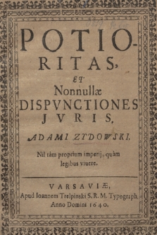 Potioritas, Et Nonnullæ Dispvnctiones Jvris