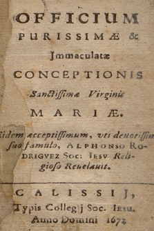 Officium Purissimæ & Jmmaculatæ Conceptionis Sanctissimimæ Virginis Mariæ