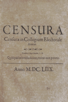 Censura Censuræ in Collegium Electorale Amicæ
