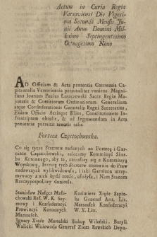 Actum in Curia Regia Varsaviensi Die Vigesima Secunda Mensis Junij, Anno Domini Millesimo Septingentesimo Octuagesimo Nono : [Incipit] Forteca Częstochowska