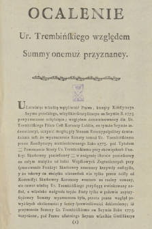 Ocalenie Ur. Trembińskiego względem Summy onemuż przyznaney