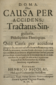 De Causa Per Accidens, Tractatus Singularis [...]