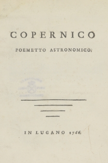 Copernico : Poemetto Astronomico