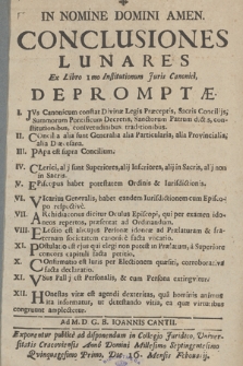 Conclusiones Lunares Ex Libro 1mo Institutionum Juris Canonici Depromptæ