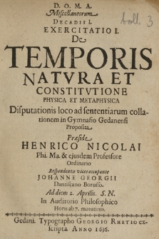 De Temporis Natvra Et Constitvtione Physica Et Metaphysica