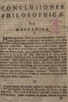 Conclusiones Philosophicæ Ex Mechanica