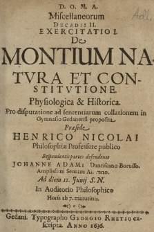 De Montium Natvra Et Constitvtione, Physiologica & Historica