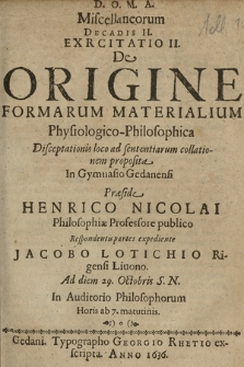 De Origine Formarum Materialium...