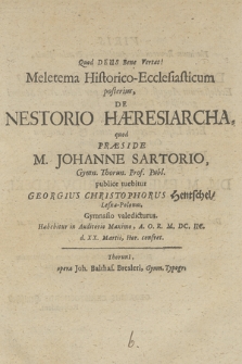Meletema Historico-Ecclesiasticum posterius, De Nestorio Hæresiarcha