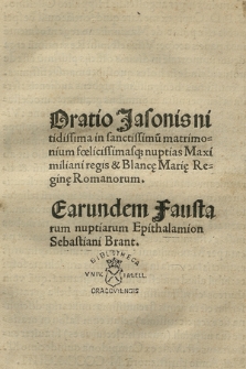 Oratio in matrimonium Maximiliani regis et Blancae Mariae reginae Romanorum