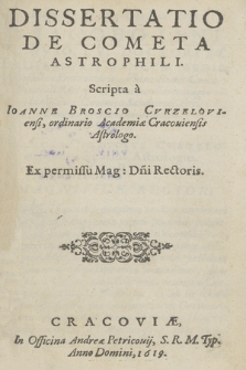 Dissertatio De Cometa Astrophili