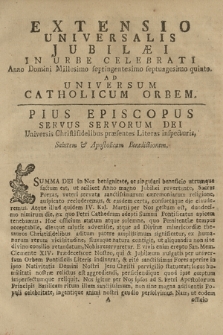 Extensio Universalis Jubilæi In Urbe Celebrati Anno Domini Milesimo septingentesimo septuagesimo quinto Ad Universum Catholicum Orbem