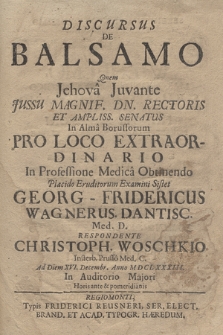 Discursus De Balsamo