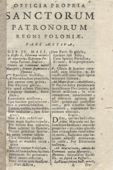 Officia Propria Sanctorum Patronorum Regni Poloniæ. Pars Æstivalis