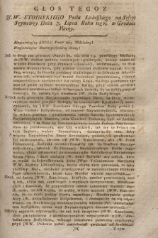 Głos J. W. Stoinskiego Posła Lubelskiego na Sessyi Seymowey Dnia 3. Lipca Roku tegoż w Grodnie Miany