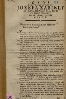 Głos Jasnie Wielmoznego Jozefa Zabieły Hetmana Polnego W. X. Litt. Na Sessyi Seymowey Dnia 19. Listopada 1793. Roku. Miany