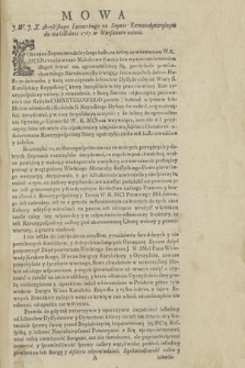 Mowa J.W.J.X. Arcybiskupa Lwowskiego na Seymie Extraordynaryinym die 6ta Octobris 1767. w Warszawie miana