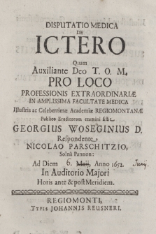 Disputatio medica De Ictero