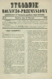 Tygodnik Rolniczo-Przemysłowy : wydawany przez C. K. Towarzystwo gospodarczo-rolnicze Krakowskie. [R.1], № 3 (15 stycznia 1854)