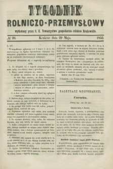 Tygodnik Rolniczo-Przemysłowy : wydawany przez C. K. Towarzystwo gospodarczo-rolnicze Krakowskie. [R.2], № 20 (29 maja 1855)