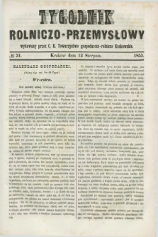 Tygodnik Rolniczo-Przemysłowy : wydawany przez C. K. Towarzystwo gospodarczo-rolnicze Krakowskie. [R.2], № 31 (13 sierpnia 1855)