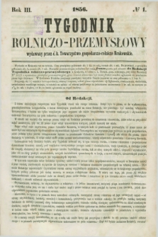 Tygodnik Rolniczo-Przemysłowy : wydawany przez c. k. Towarzystwo gospodarczo-rolnicze Krakowskie. R.3, № 1 ([7 stycznia] 1856)