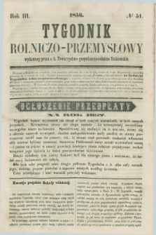 Tygodnik Rolniczo-Przemysłowy : wydawany przez c. k. Towarzystwo gospodarczo-rolnicze Krakowskie. R.3, № 51 ([29 grudnia] 1856)