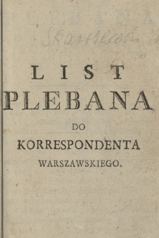 List Plebana Do Korrespondenta Warszawskiego