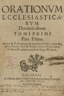 Orationvm Ecclesiasticarvm Dominicalium Tomi [...] Pars [...]. T. 1, P. 2